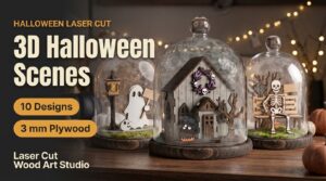 3D Halloween Scenes: miniature layered plywood Halloween scenes under glass domes