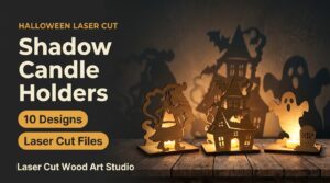 Shadow Candle Holders: laser cut plywood tealight holders glowing in the dark and casting spooky shadows